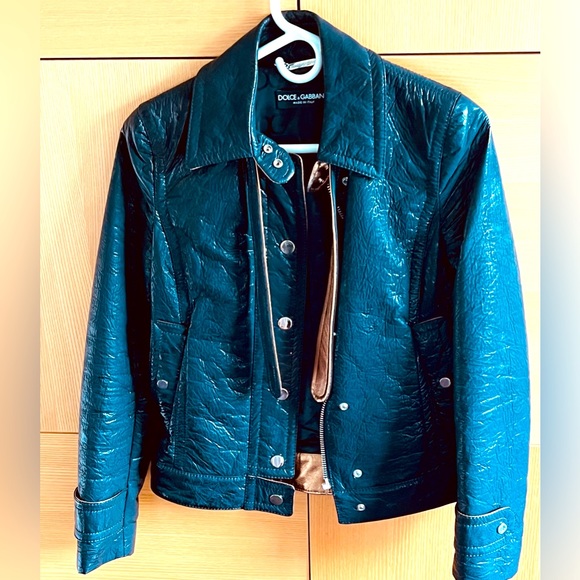 DOLCE & GABBANA. Women’s Black-Gold Patent Leather Jacket